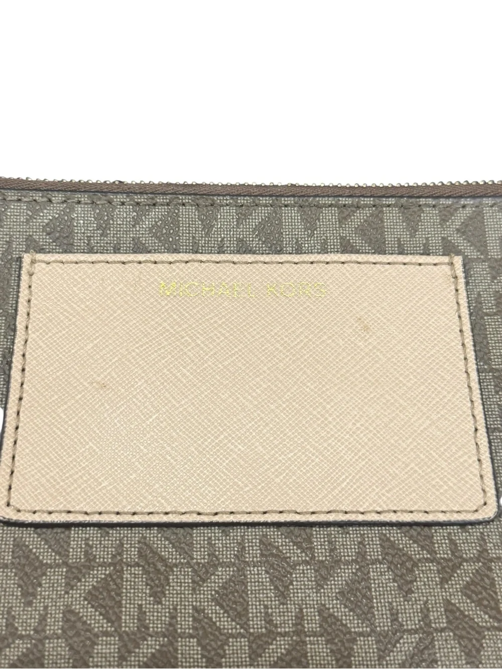 Michael Kors Tan Logo Wristlet Clutch with Cream Accent